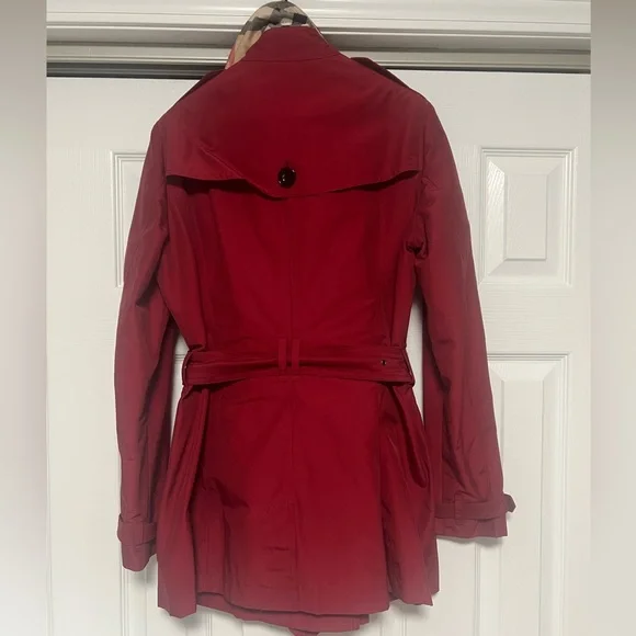 Burberry Brit red cotton blend double breasted trench coat alizarin crimson 8 - Picture 9 of 16